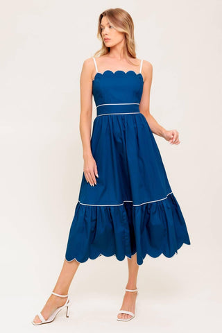 RUSTIC DREAM NAVY WOVEN MIDI DRESS - Glamourous Grace