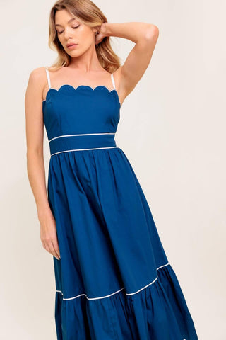 RUSTIC DREAM NAVY WOVEN MIDI DRESS - Glamourous Grace