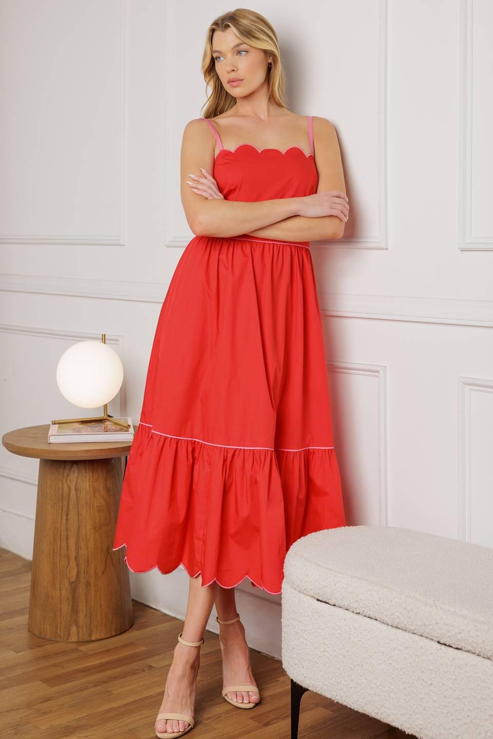 RUSTIC DREAM RED WOVEN MIDI DRESS - Glamourous Grace