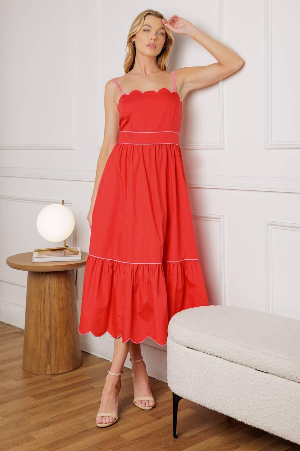 RUSTIC DREAM RED WOVEN MIDI DRESS - Glamourous Grace