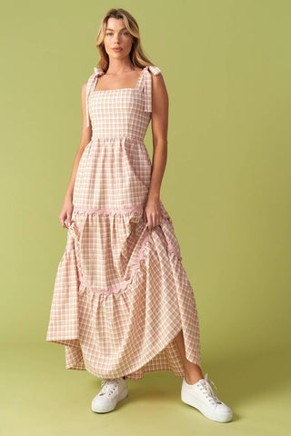 IMAGINE THAT GREEN PINK PLAID MIDI DRESS - Glamourous Grace
