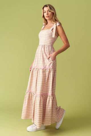 IMAGINE THAT GREEN PINK PLAID MIDI DRESS - Glamourous Grace