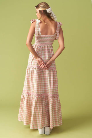 IMAGINE THAT GREEN PINK PLAID MIDI DRESS - Glamourous Grace