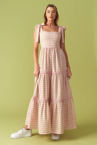 IMAGINE THAT GREEN PINK PLAID MIDI DRESS - Glamourous Grace