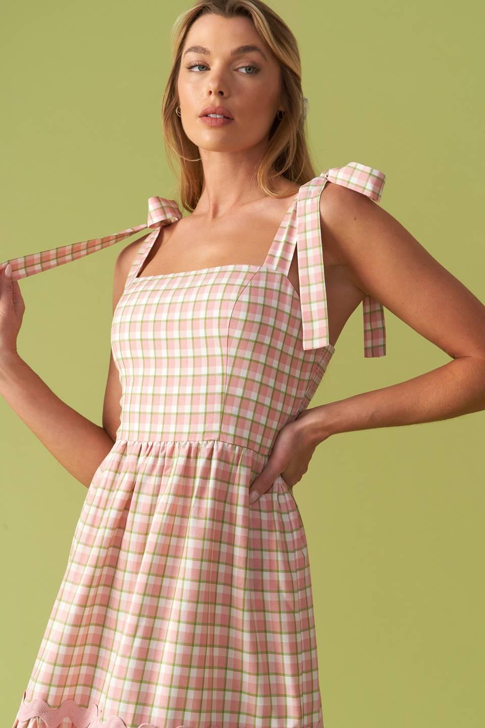 IMAGINE THAT GREEN PINK PLAID MIDI DRESS - Glamourous Grace