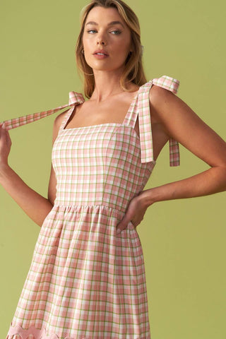 IMAGINE THAT GREEN PINK PLAID MIDI DRESS - Glamourous Grace