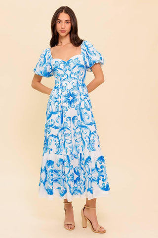 A WORK OF ART BLUE WOVEN MIDI DRESS - Glamourous Grace