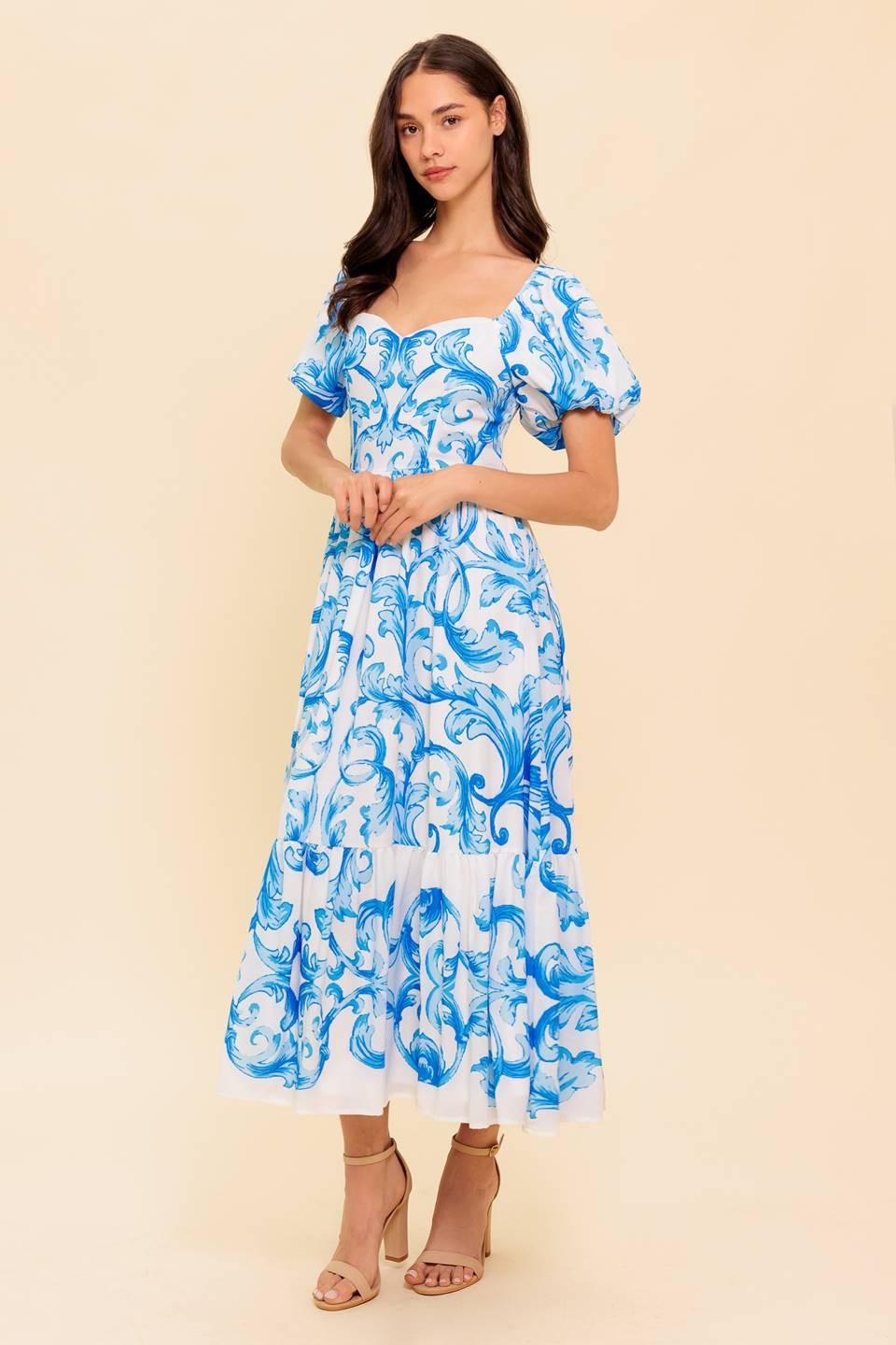 A WORK OF ART BLUE WOVEN MIDI DRESS - Glamourous Grace