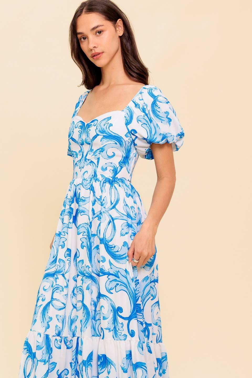 A WORK OF ART BLUE WOVEN MIDI DRESS - Glamourous Grace