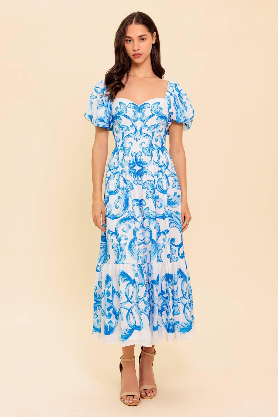 A WORK OF ART BLUE WOVEN MIDI DRESS - Glamourous Grace