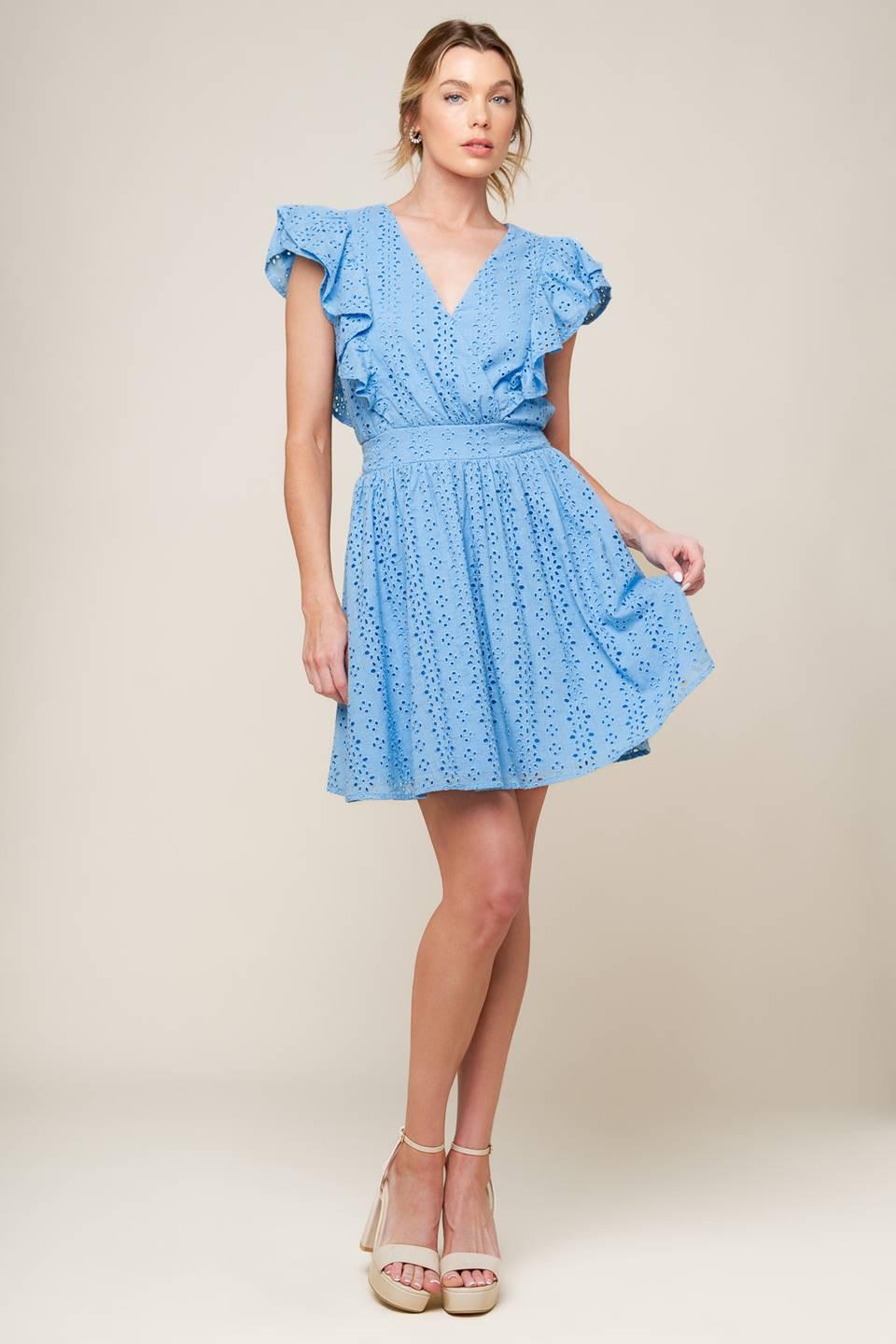 KEEP ME CLOSE POWDER BLUE WOVEN MINI DRESS - Glamourous Grace