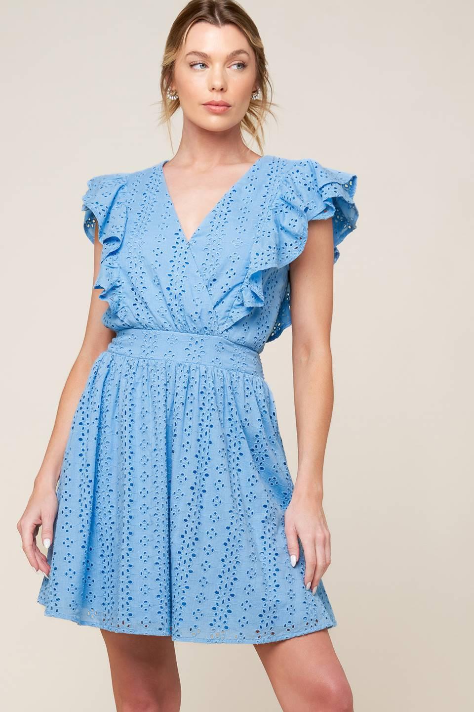 KEEP ME CLOSE POWDER BLUE WOVEN MINI DRESS - Glamourous Grace