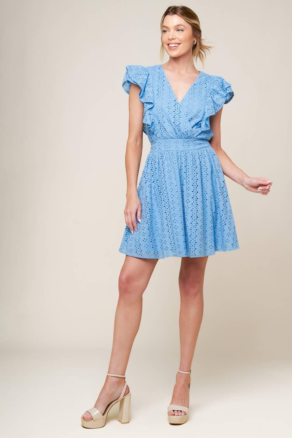 KEEP ME CLOSE POWDER BLUE WOVEN MINI DRESS - Glamourous Grace