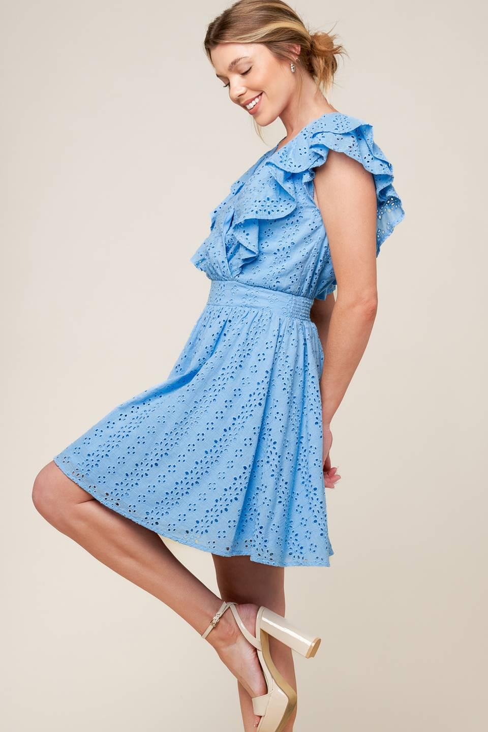 KEEP ME CLOSE POWDER BLUE WOVEN MINI DRESS - Glamourous Grace