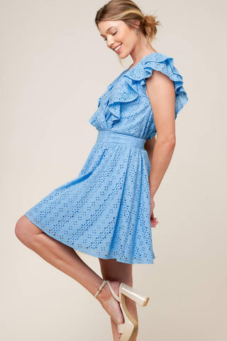 KEEP ME CLOSE POWDER BLUE WOVEN MINI DRESS - Glamourous Grace