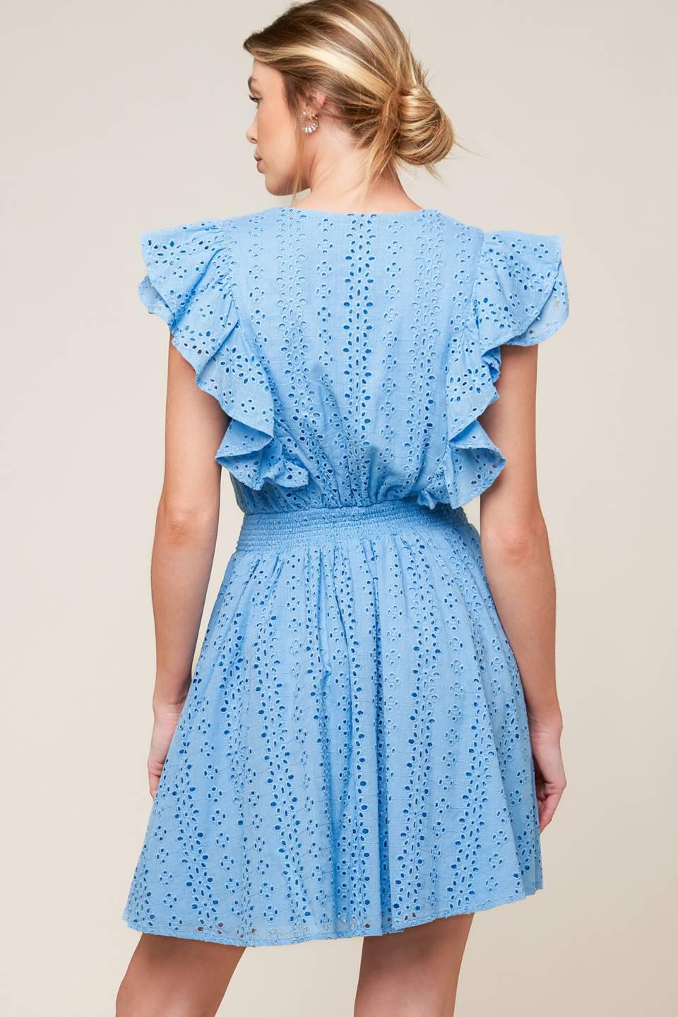 KEEP ME CLOSE POWDER BLUE WOVEN MINI DRESS - Glamourous Grace