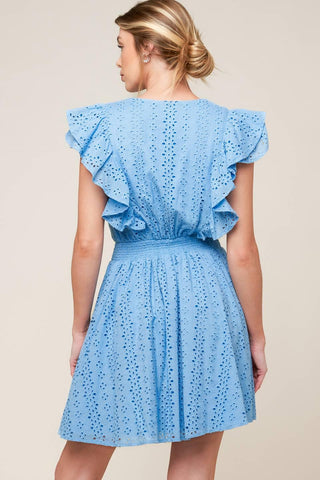 KEEP ME CLOSE POWDER BLUE WOVEN MINI DRESS - Glamourous Grace