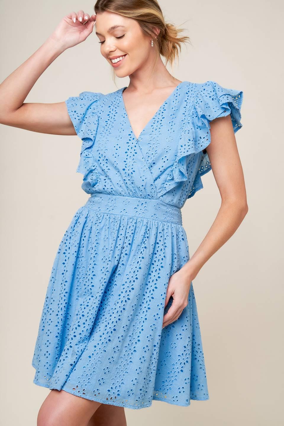 KEEP ME CLOSE POWDER BLUE WOVEN MINI DRESS - Glamourous Grace