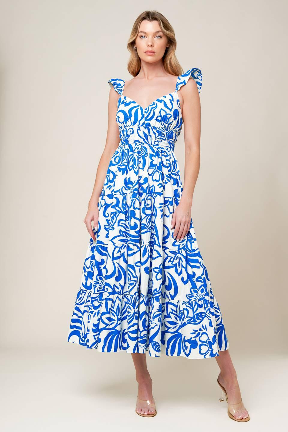 MEMORABLE ENTRANCE BLUE WOVEN MDI DRESS - Glamourous Grace