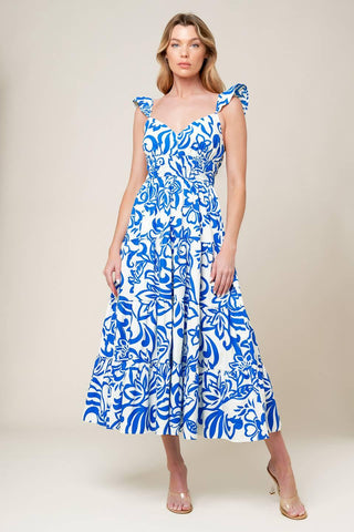 MEMORABLE ENTRANCE BLUE WOVEN MDI DRESS - Glamourous Grace