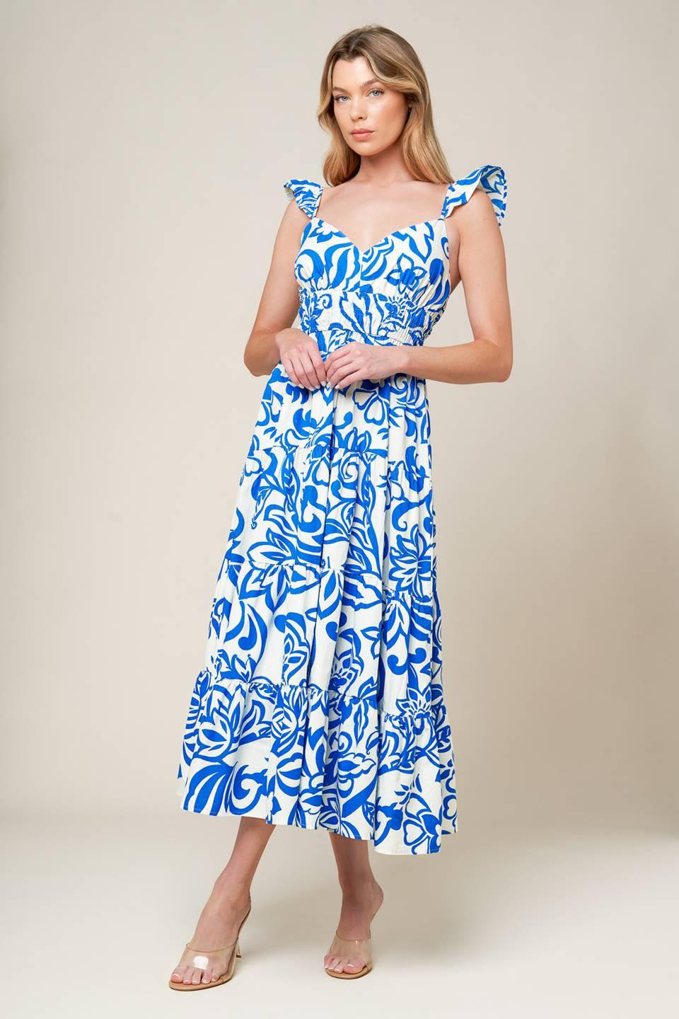 MEMORABLE ENTRANCE BLUE WOVEN MDI DRESS - Glamourous Grace