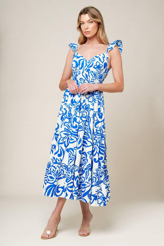 MEMORABLE ENTRANCE BLUE WOVEN MDI DRESS - Glamourous Grace