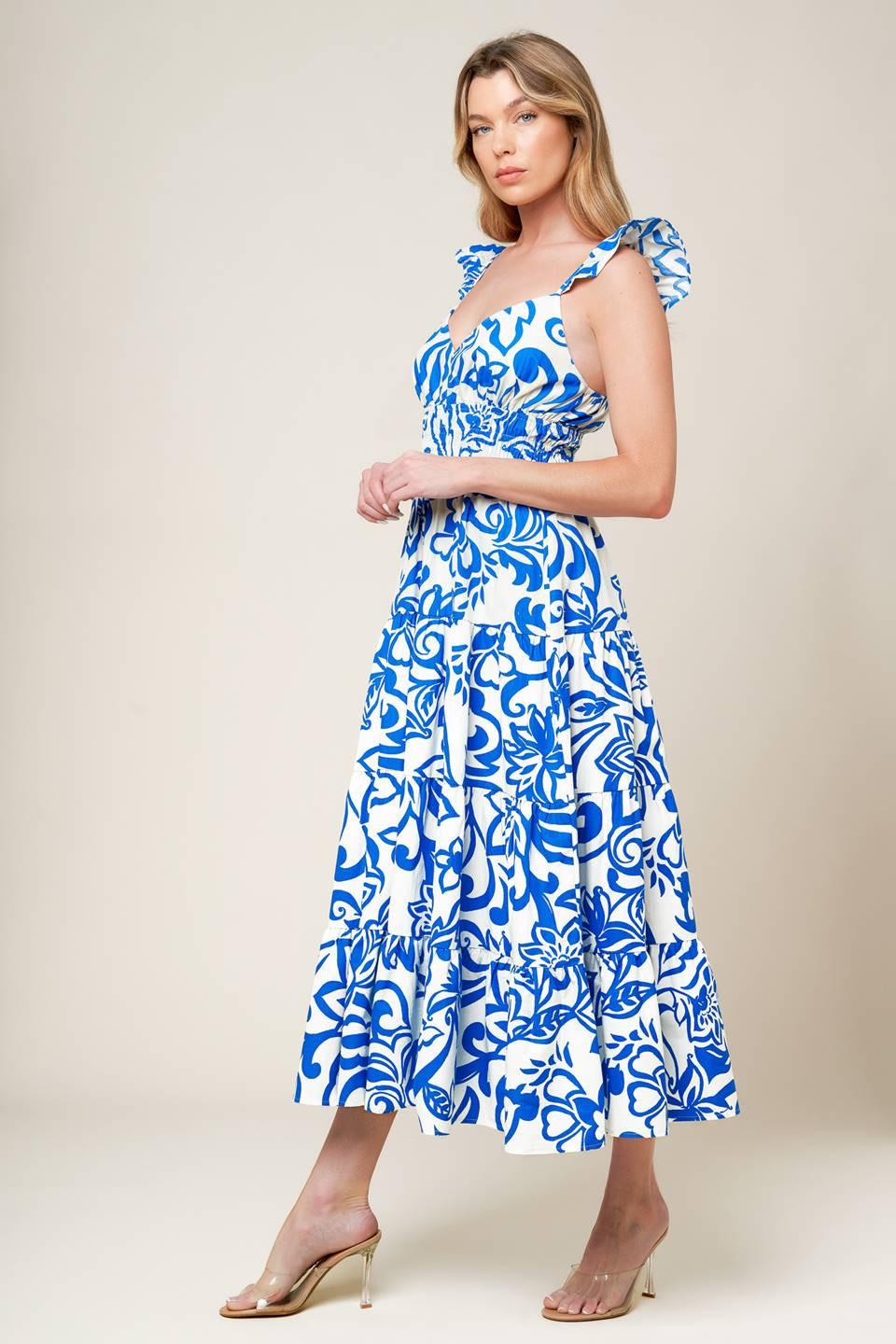 MEMORABLE ENTRANCE BLUE WOVEN MDI DRESS - Glamourous Grace