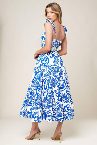 MEMORABLE ENTRANCE BLUE WOVEN MDI DRESS - Glamourous Grace