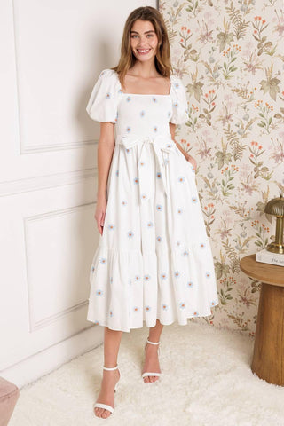 LUXE LAGOON EMBROIDERED MIDI DRESS - Glamourous Grace