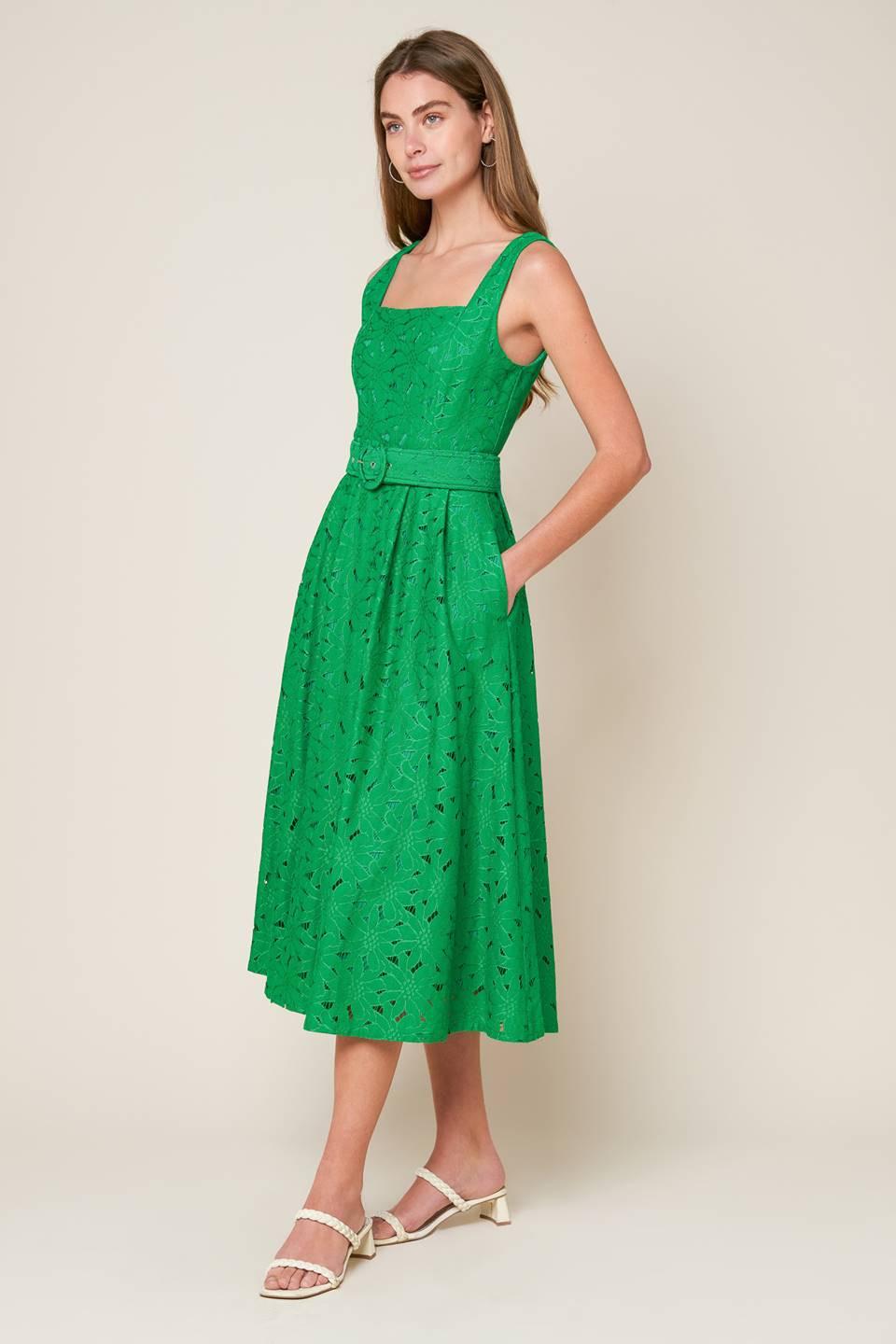 DAFFODILS & DAYDREAMS WOVEN LACE MIDI DRESS - Glamourous Grace
