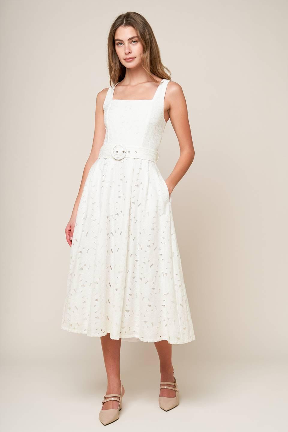DAFFODILS & DAYDREAMS WOVEN LACE MIDI DRESS - Glamourous Grace