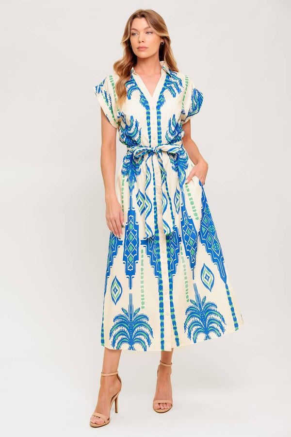 SOFTLY SPOKEN BLUE WOVEN MIDI DRESS - Glamourous Grace