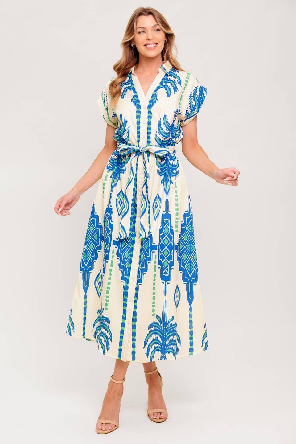 SOFTLY SPOKEN BLUE WOVEN MIDI DRESS - Glamourous Grace