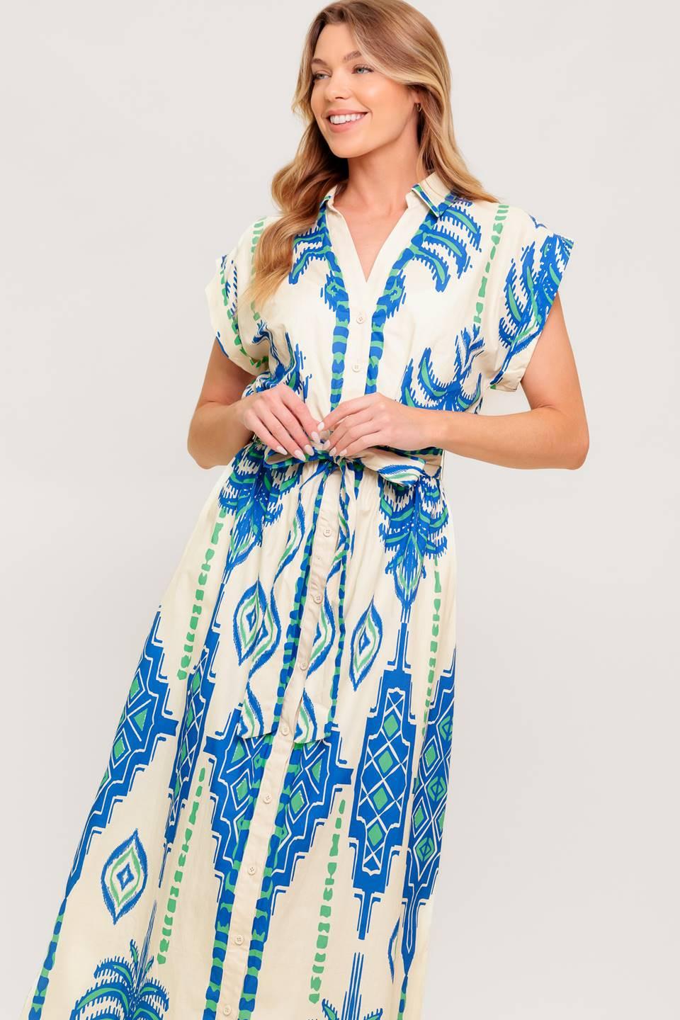 SOFTLY SPOKEN BLUE WOVEN MIDI DRESS - Glamourous Grace