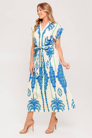 SOFTLY SPOKEN BLUE WOVEN MIDI DRESS - Glamourous Grace