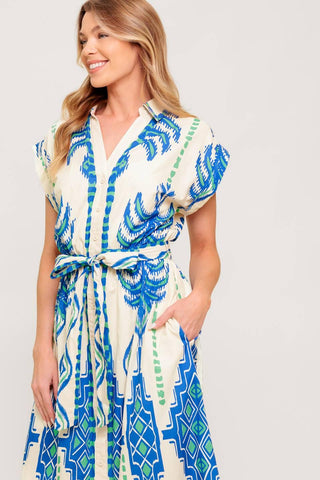 SOFTLY SPOKEN BLUE WOVEN MIDI DRESS - Glamourous Grace