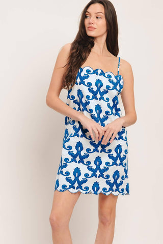 COASTAL SCROLL WOVEN MINI DRESS - Glamourous Grace