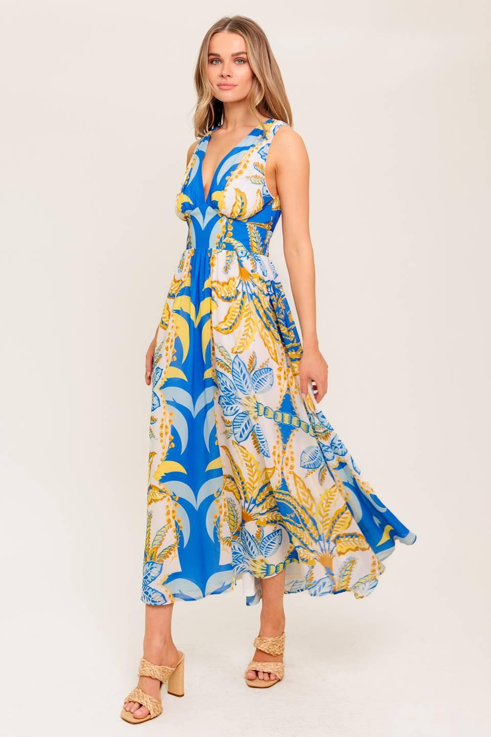 SOFT MEADOW BLUE WOVEN MIDI DRESS - Glamourous Grace