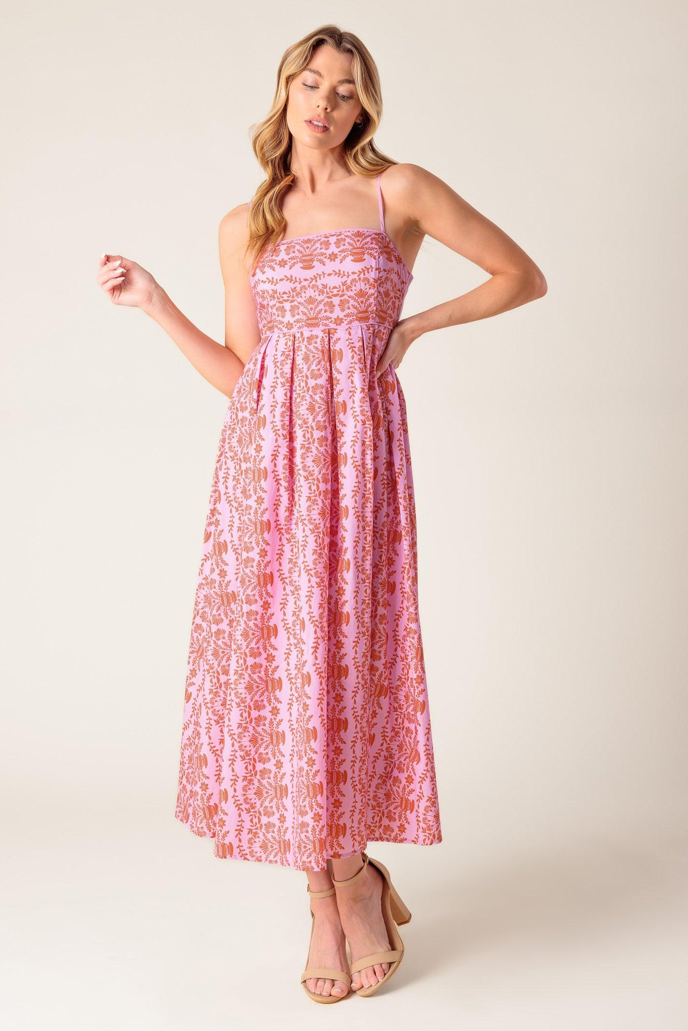 THE EVETTE PINK WOVEN MIDI DRESS - Glamourous Grace