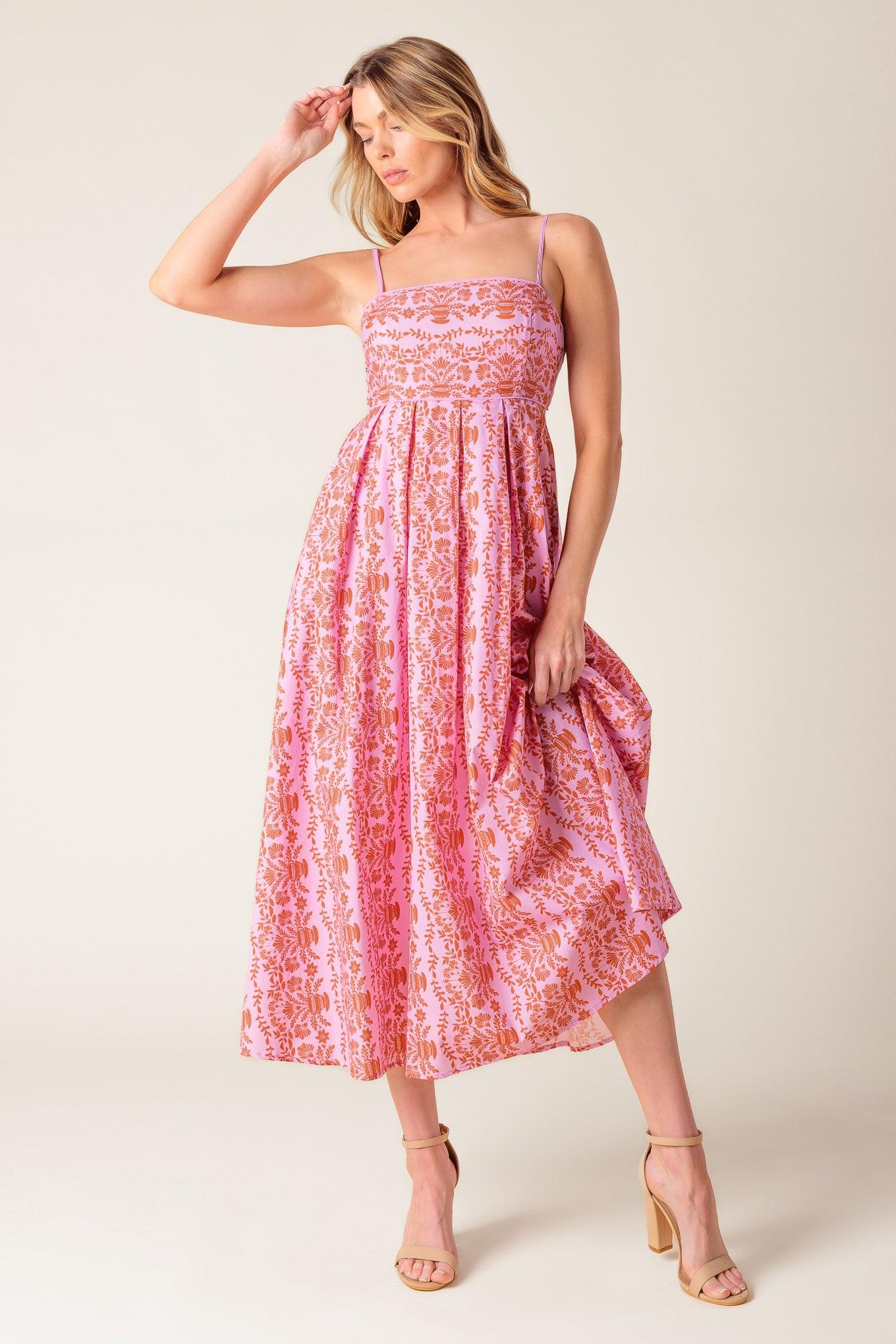 THE EVETTE PINK WOVEN MIDI DRESS - Glamourous Grace