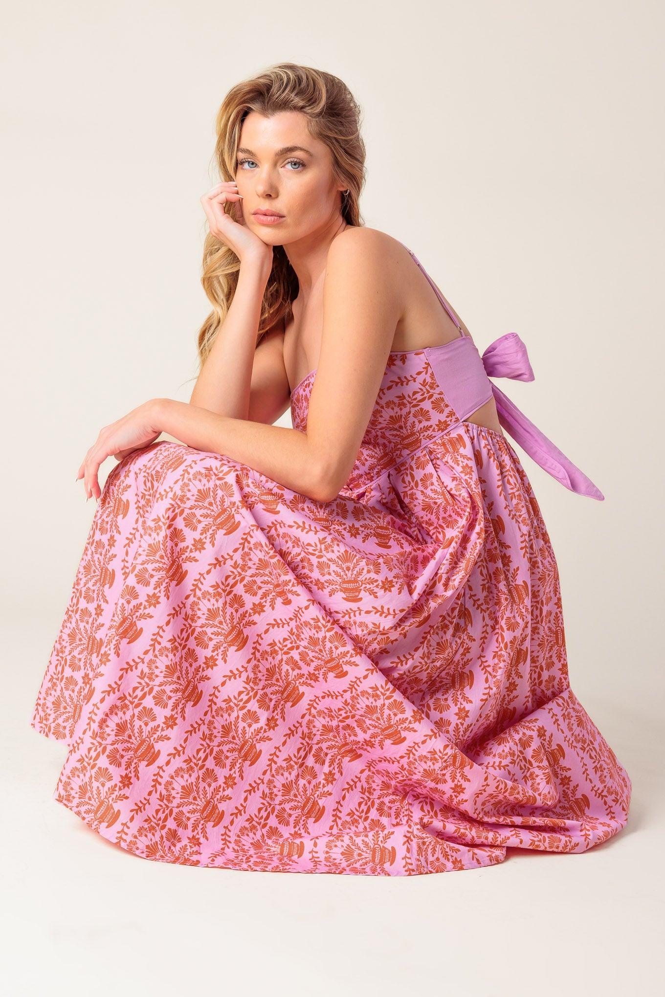 THE EVETTE PINK WOVEN MIDI DRESS - Glamourous Grace