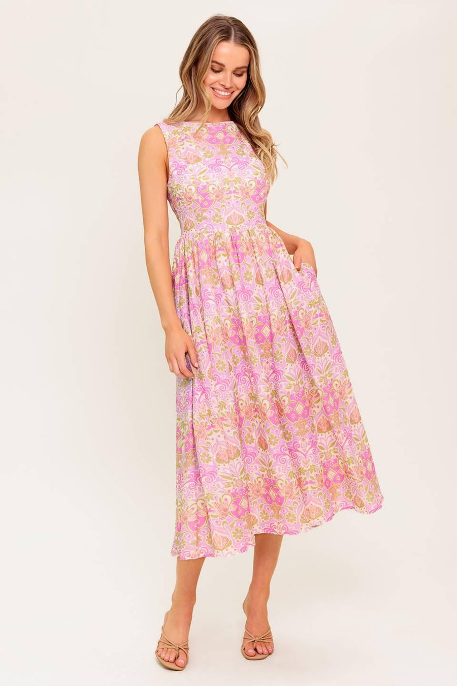 UNDER THE SUN PINK WOVEN MIDI DRESS - Glamourous Grace