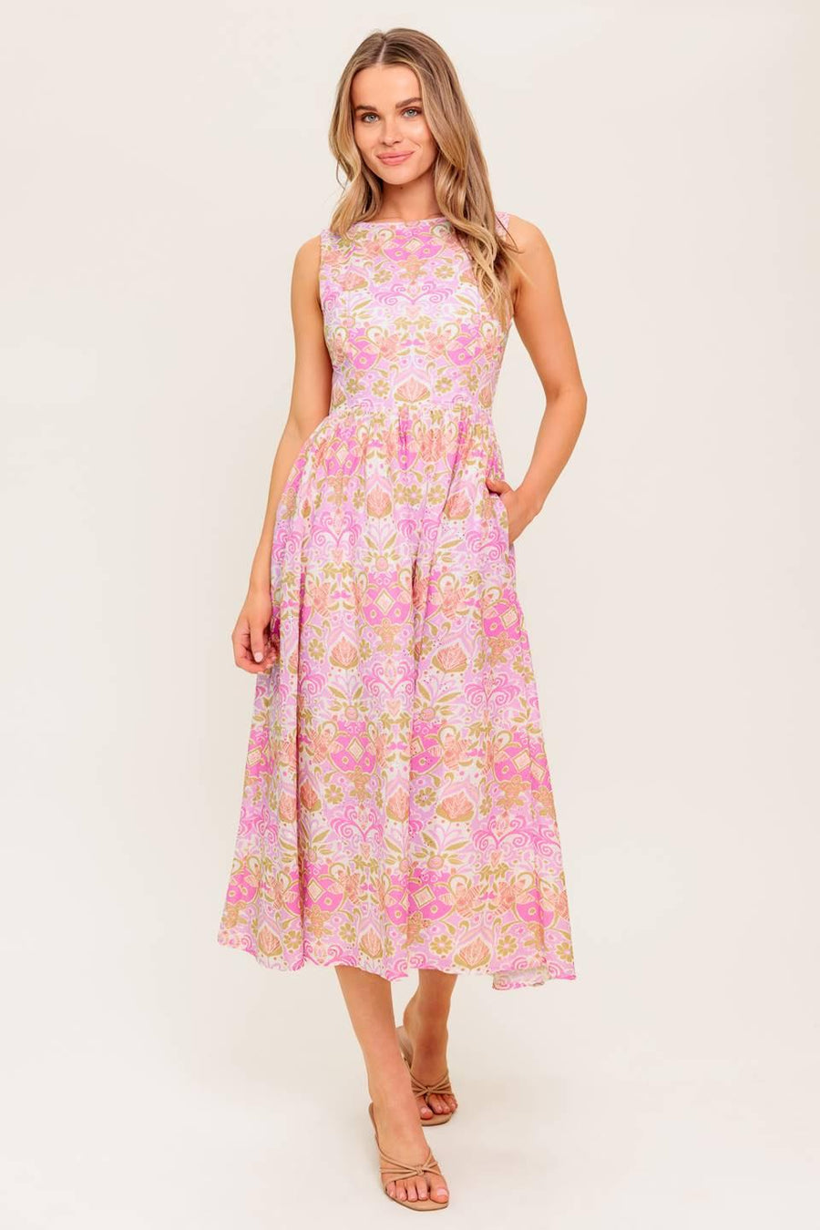 UNDER THE SUN PINK WOVEN MIDI DRESS - Glamourous Grace