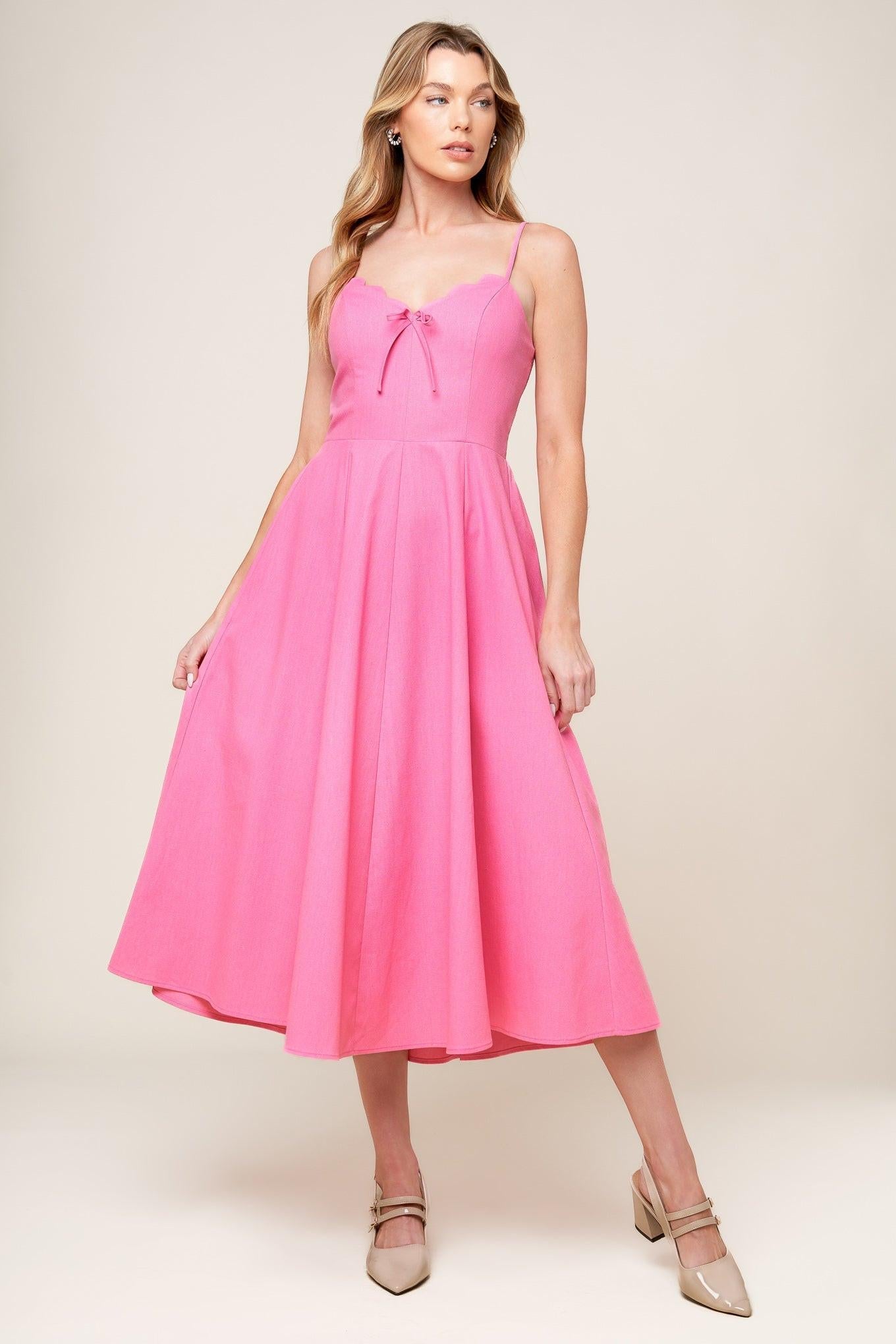 LET THE LIGHT PINK WOVEN MIDI DRESS - Glamourous Grace