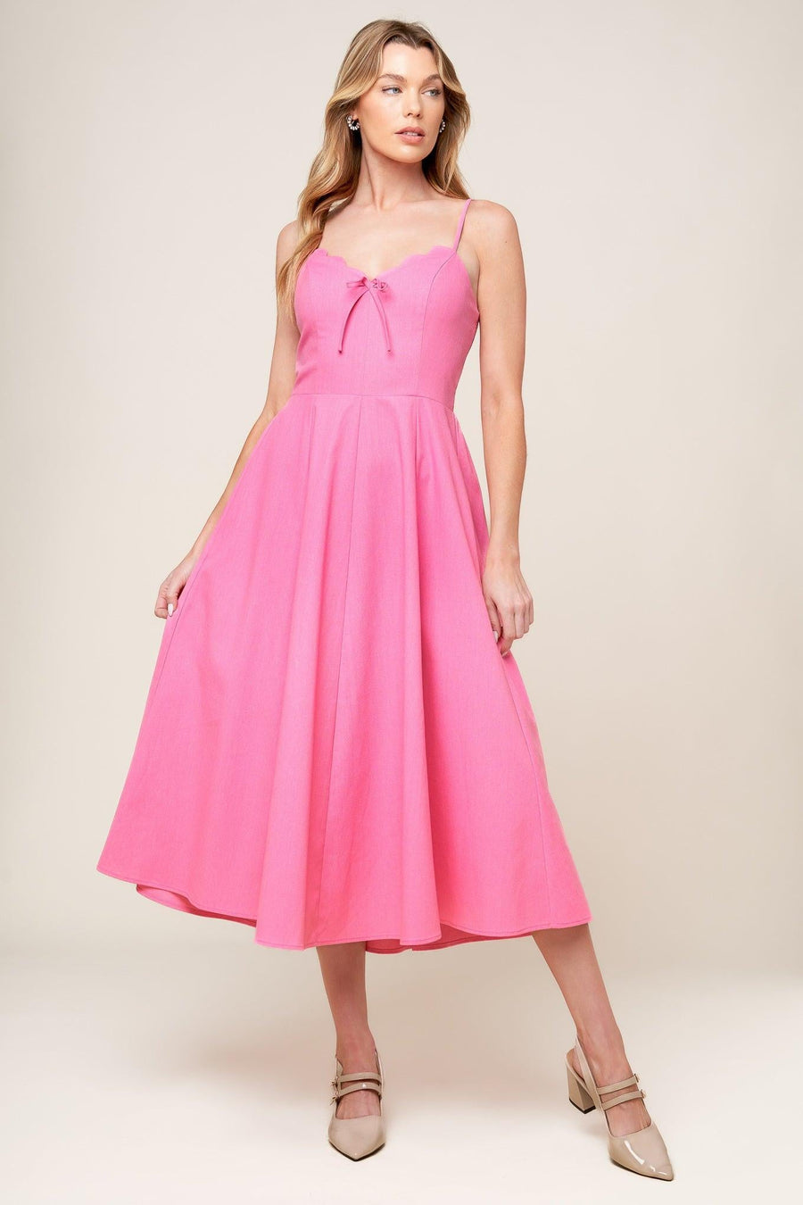 LET THE LIGHT PINK WOVEN MIDI DRESS - Glamourous Grace