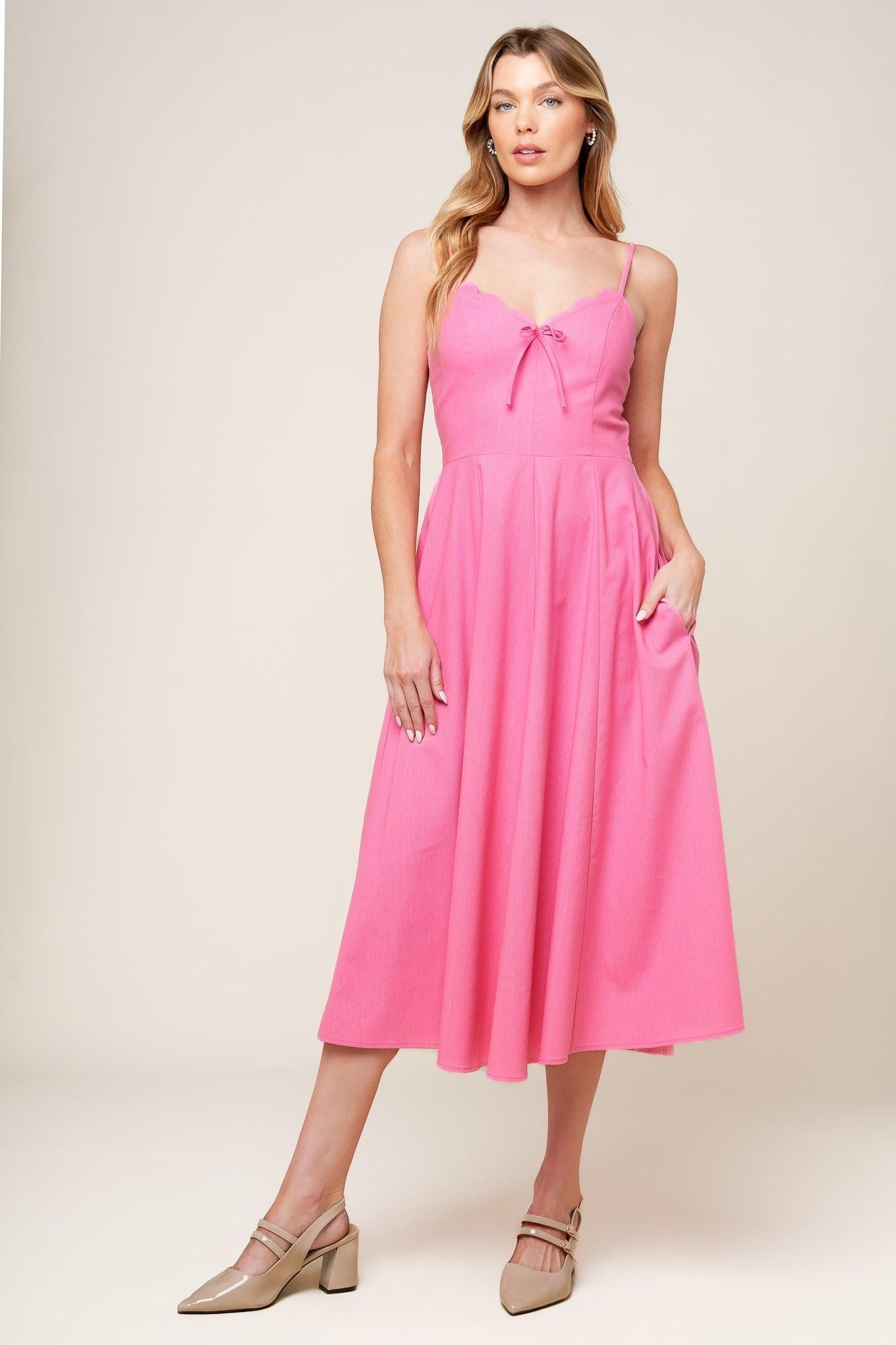 LET THE LIGHT PINK WOVEN MIDI DRESS - Glamourous Grace