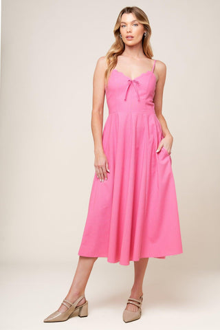 LET THE LIGHT PINK WOVEN MIDI DRESS - Glamourous Grace