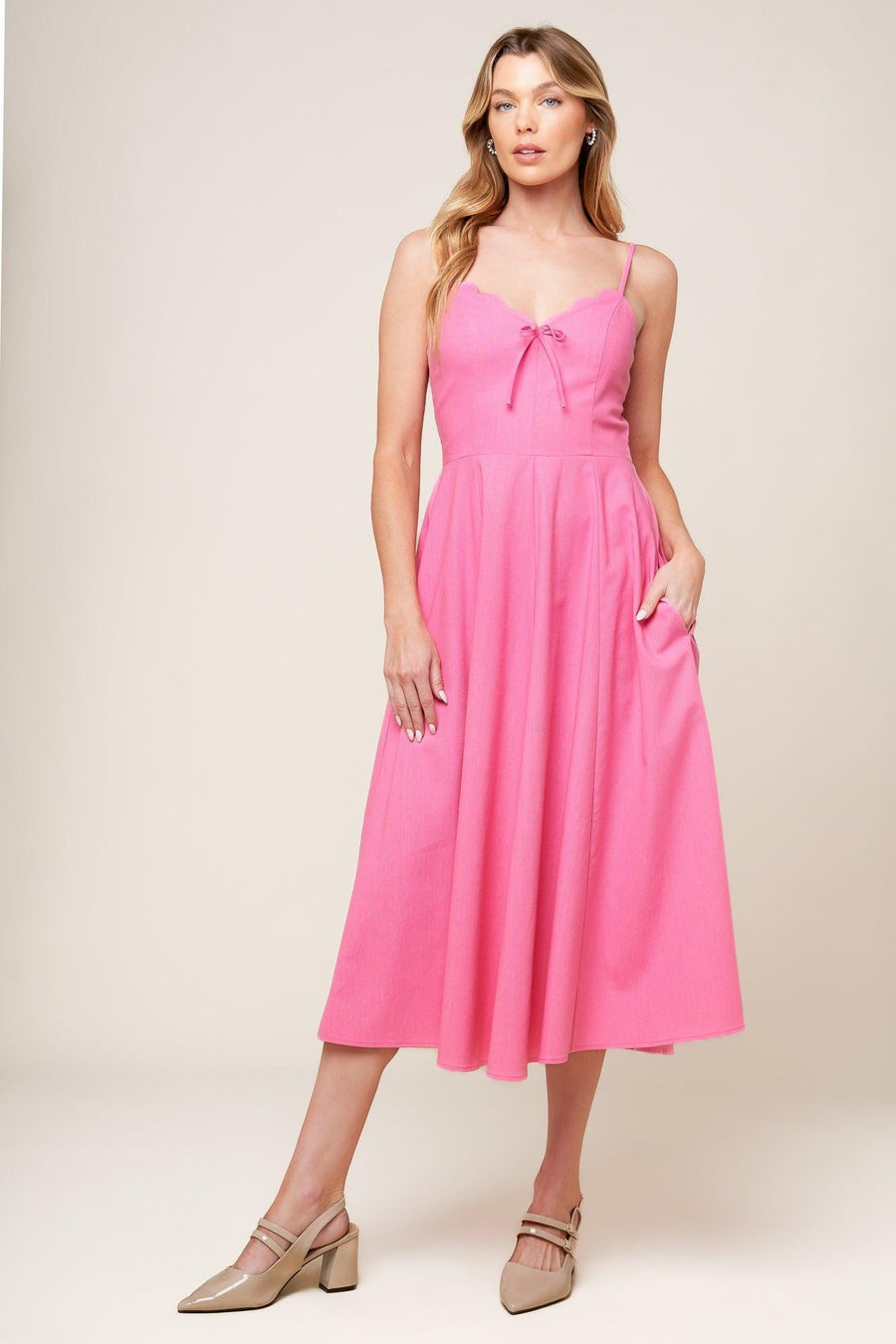 LET THE LIGHT PINK WOVEN MIDI DRESS - Glamourous Grace