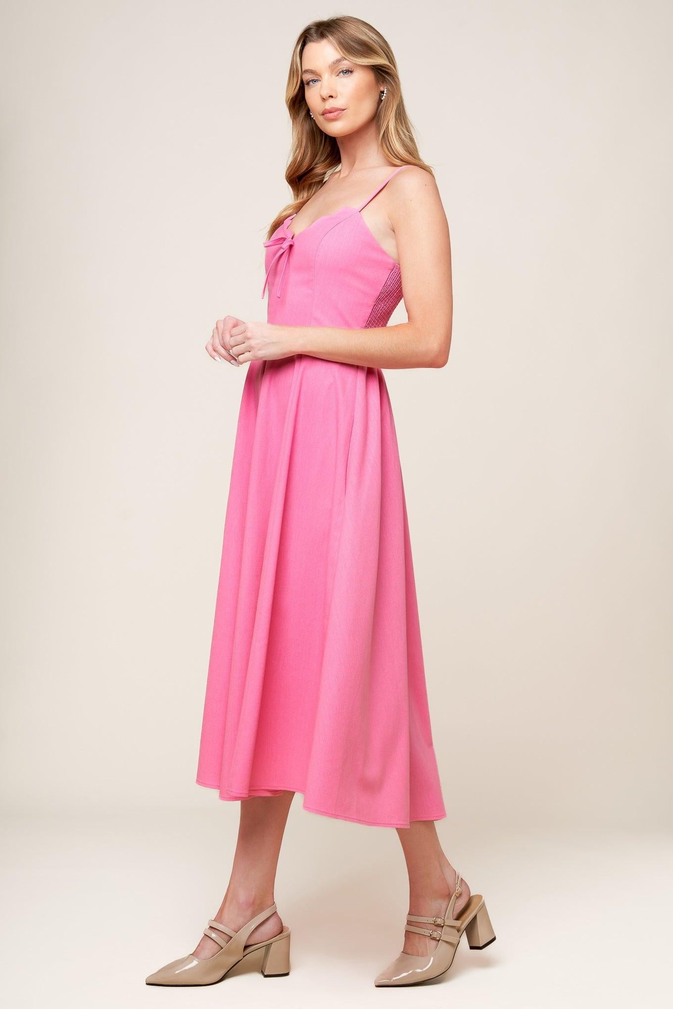 LET THE LIGHT PINK WOVEN MIDI DRESS - Glamourous Grace