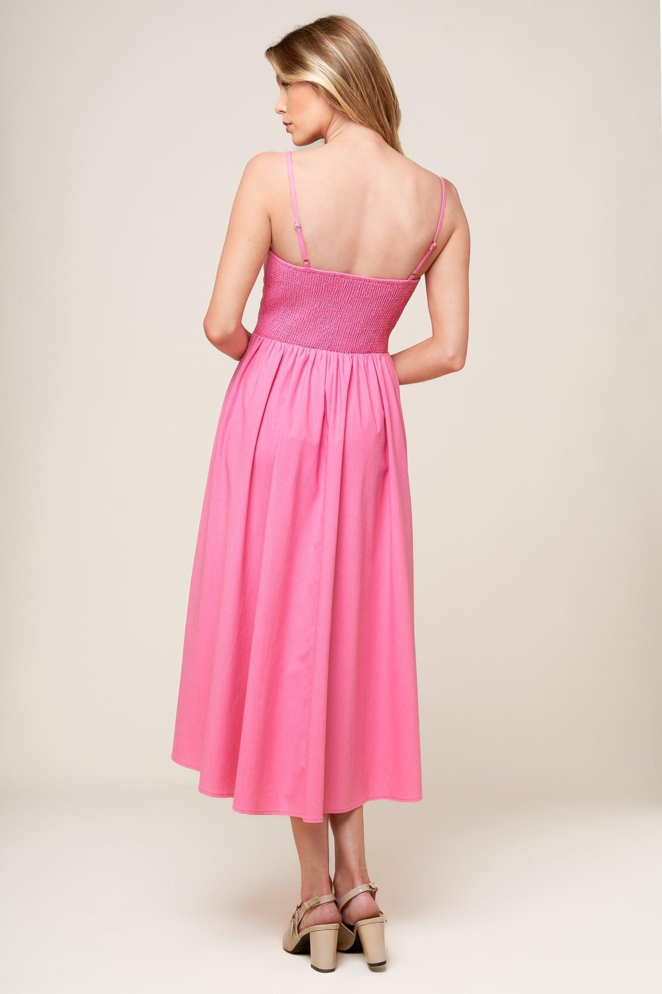 LET THE LIGHT PINK WOVEN MIDI DRESS - Glamourous Grace